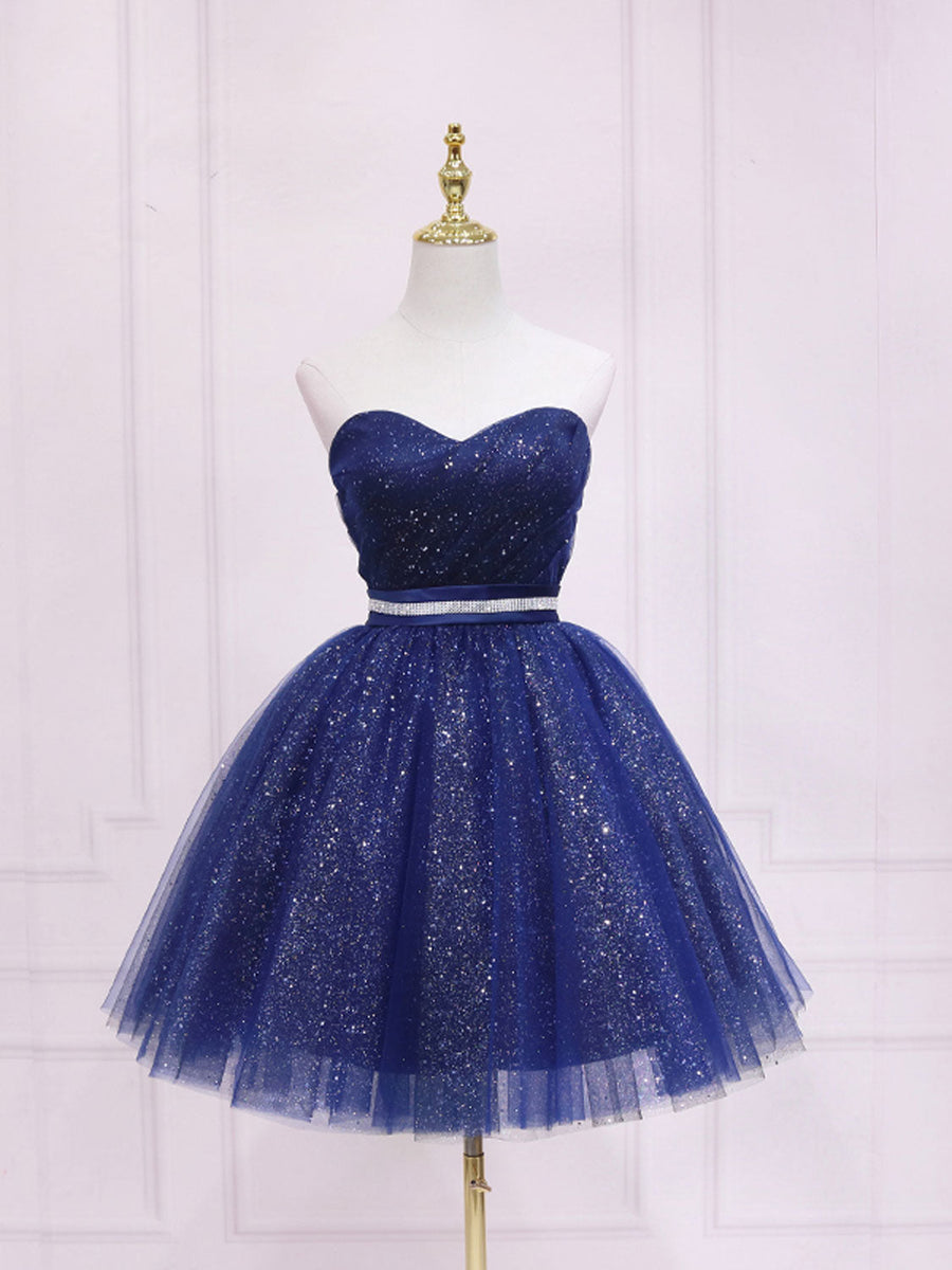 navy blue formal dress short Navy High Neck Long Sleeve Embellished A-line Gown