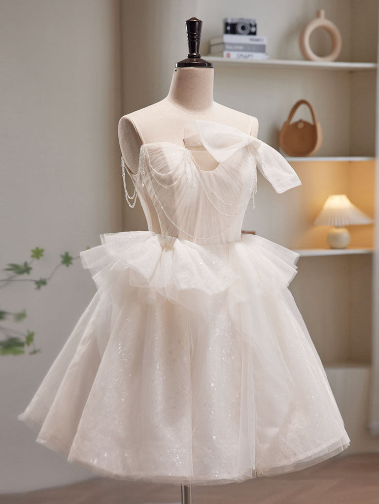 Beige Tulle Sequin Short Prom Dress, Beige Homecoming Dress – 24prom Beige Tulle Sequin Short Prom Dress, Beige Homecoming Dress – 24prom