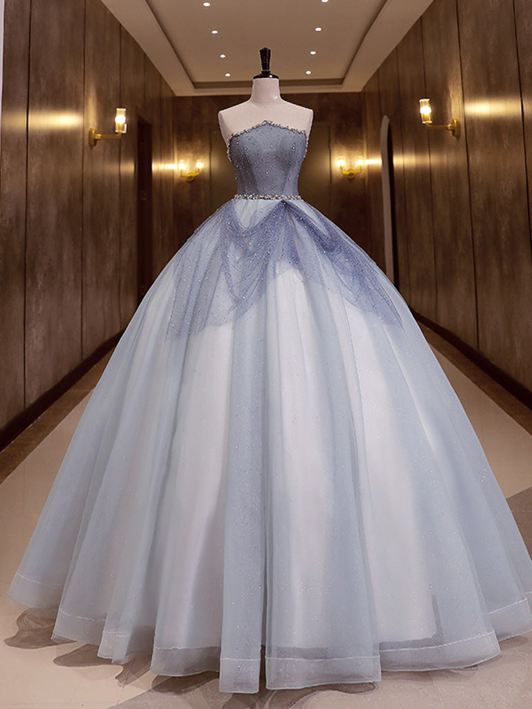 Gray Blue Tulle Long Prom Gown, Gray Blue Sweet 16 Dress 24prom Gray Blue Tulle Long Prom Gown, Gray Blue Sweet 16 Dress 24prom
