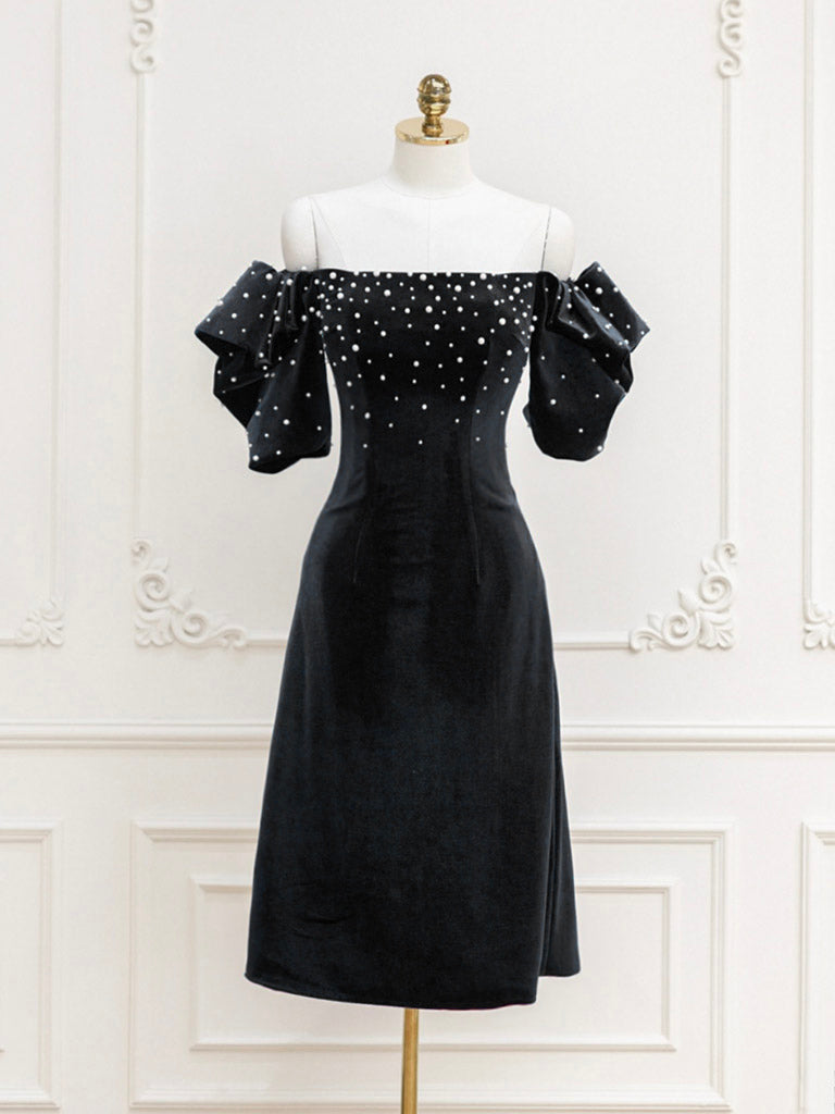 Black Velvet Short Prom Dress, Black Evening Dress 24prom Black Velvet Short Prom Dress, Black Evening Dress 24prom