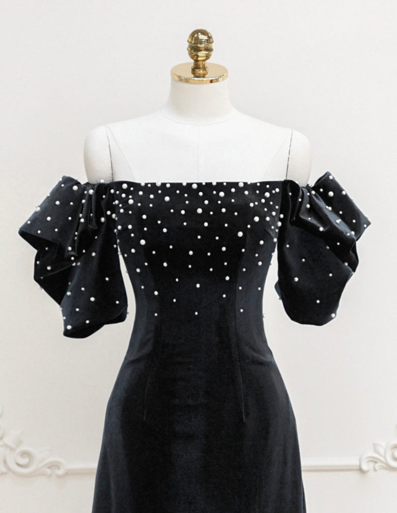 Black Velvet Short Prom Dress, Black Evening Dress