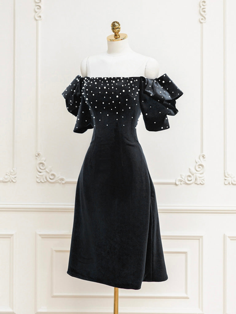 Black Velvet Short Prom Dress, Black Evening Dress