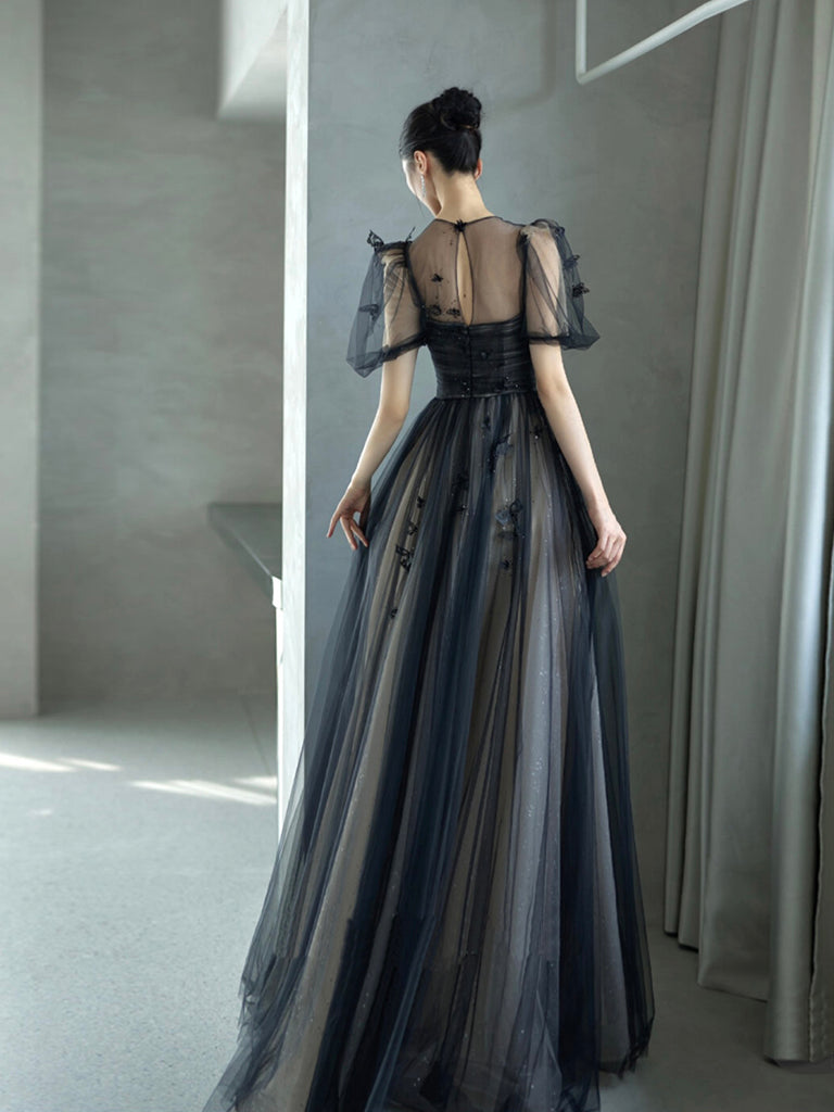 knee length dresses for ladies Simple Black A Line Sweetheart Neck Tulle Short Birthday Dress Homecoming  Dress SH3402 main image 1