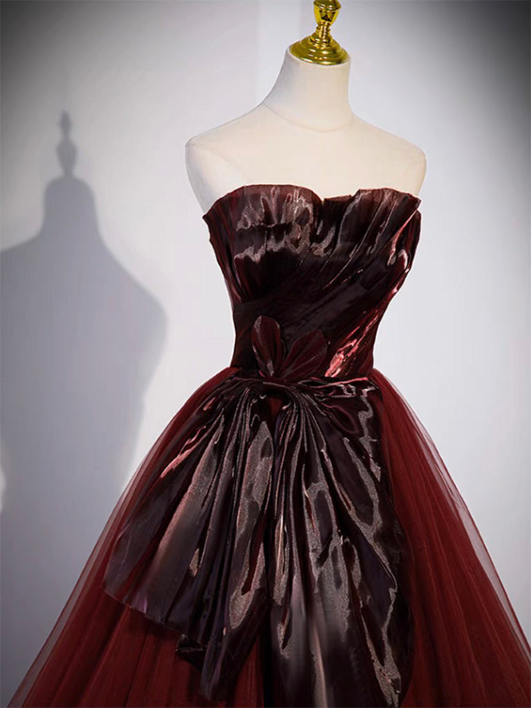 A-Line Burgundy Sweetheart Neck Long Prom Dress, Burgundy Formal Dress