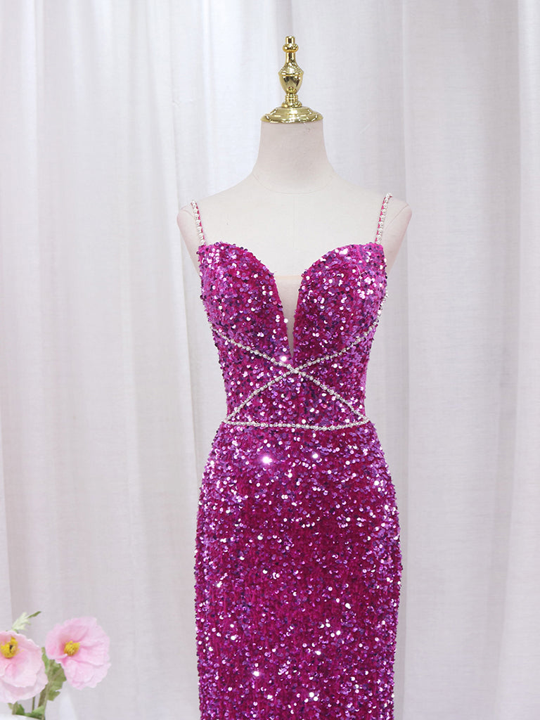 Simple Mermaid Sequin Long Prom Dress, Sequin Long Evening Dress