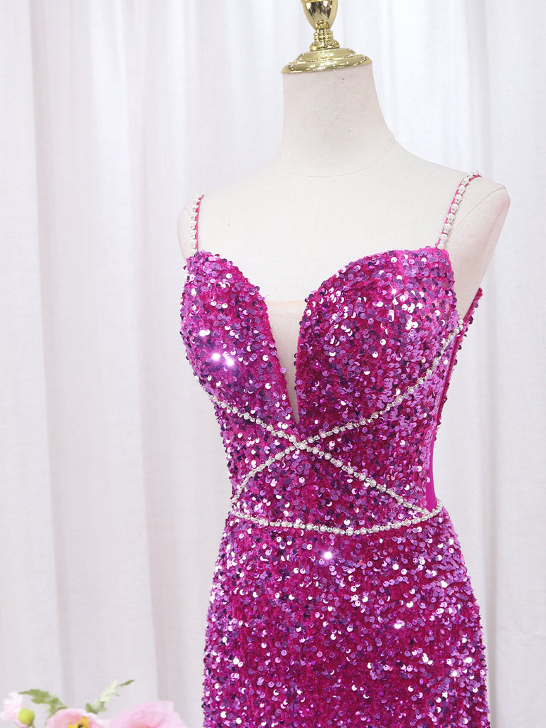 Simple Mermaid Sequin Long Prom Dress, Sequin Long Evening Dress