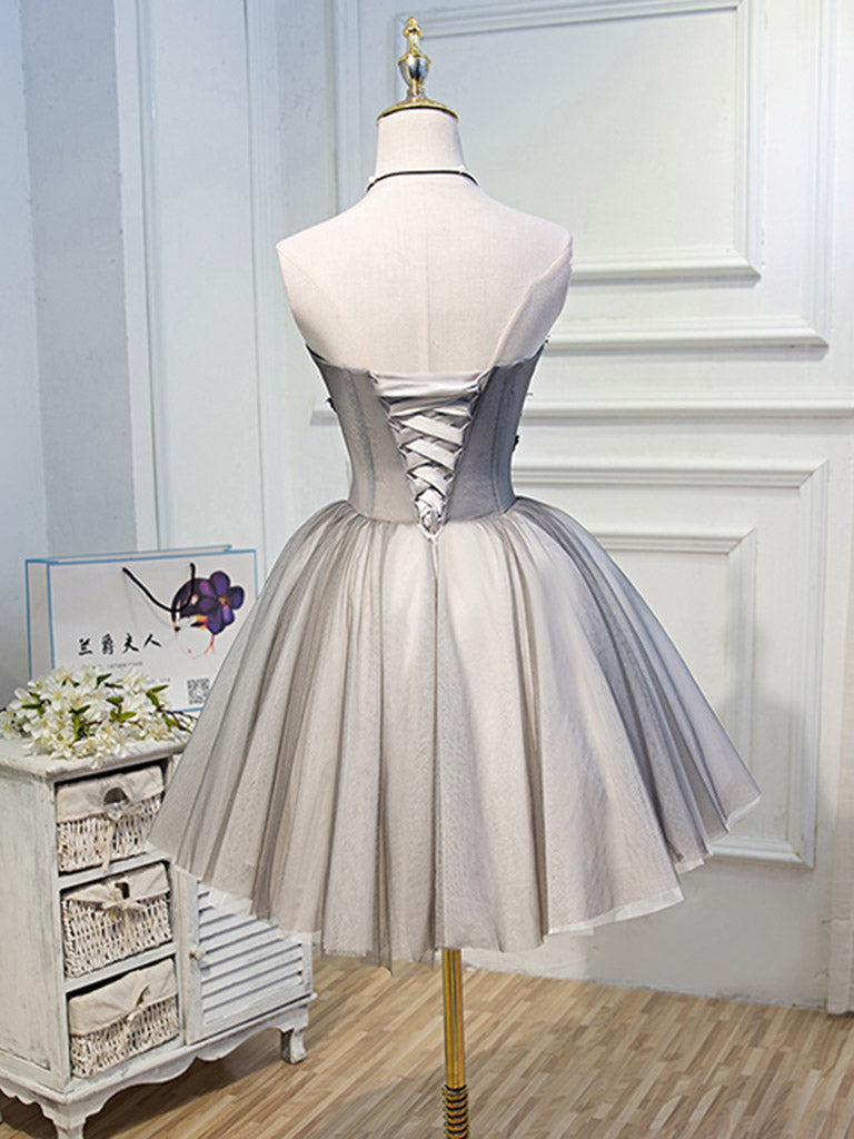 short gray homecoming dresses Gold Backless V-Neck Crisscross Back Short Homecoming Dress main image 1