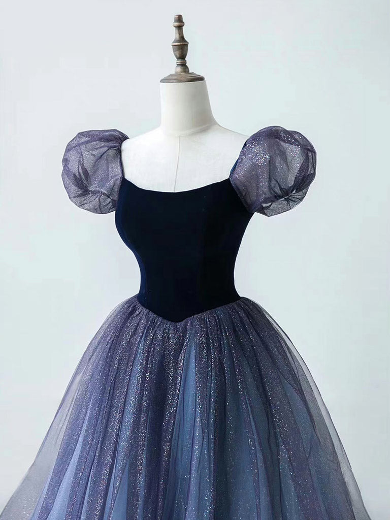 Purple A-Line Tulle Long Prom Dress, Purple Formal Dress