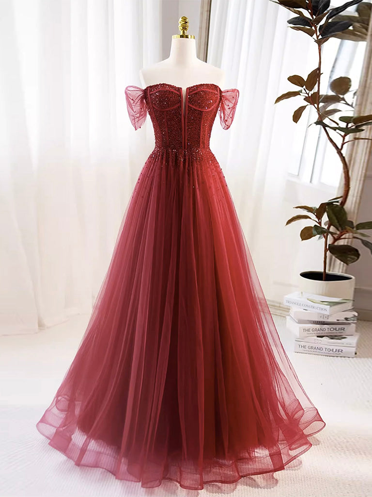 blue satin mini dress Burgundy One Shoulder Long Sleeve Mermaid Long Prom Dress, WG569 – Wish Gown main image 1