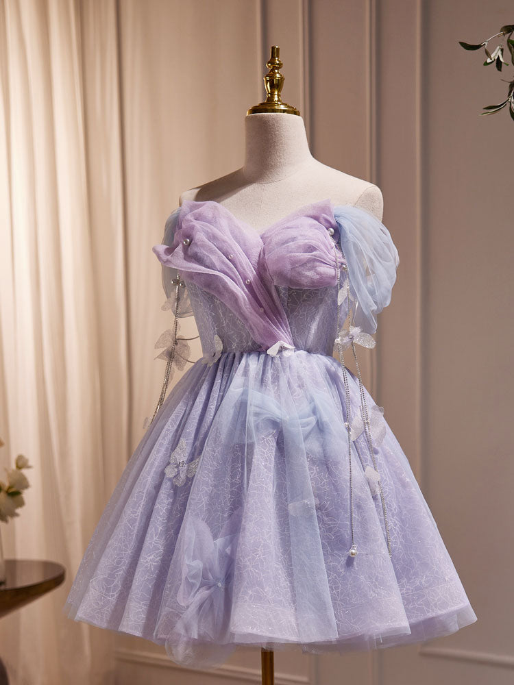 Short Puffy Lavender Dress Purple Tulle Puffy Short Prom Dress, Cute Purple Homecoming Dress Short Puffy Lavender Dress Purple Tulle Puffy Short Prom Dress, Cute Purple Homecoming Dress