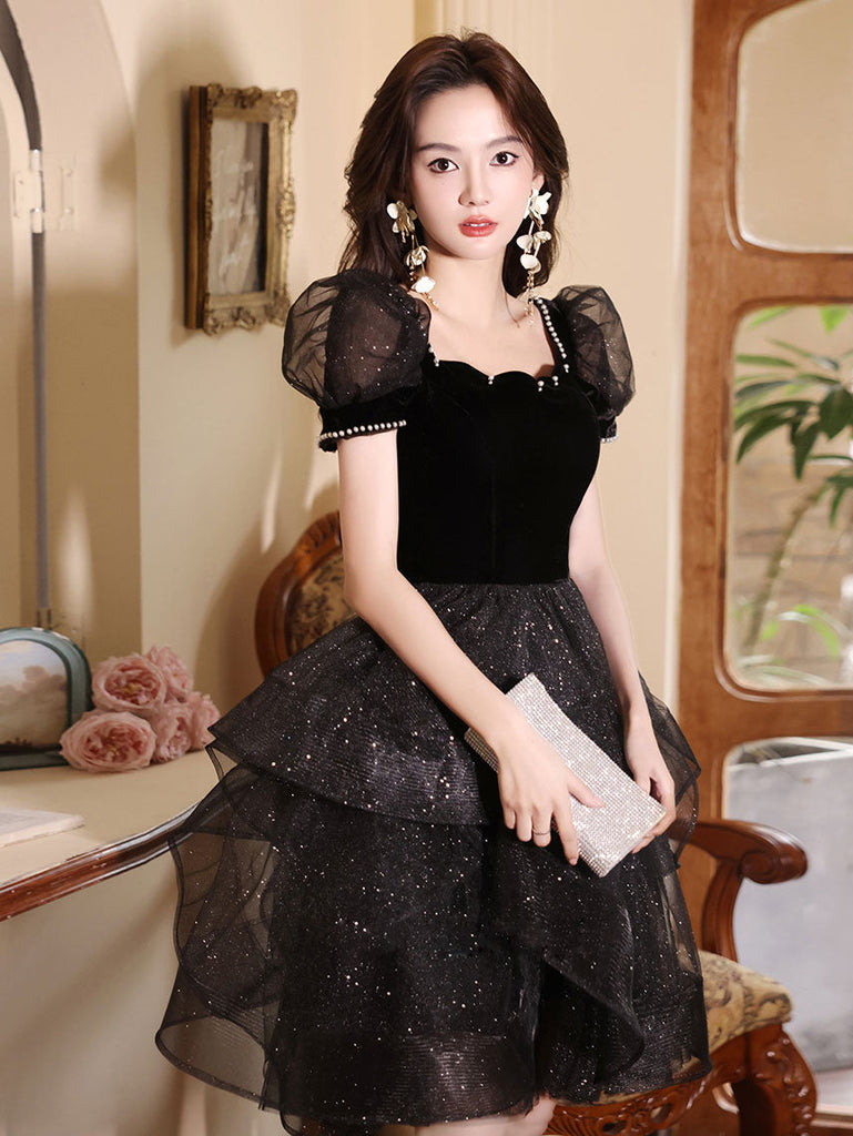 Black Tulle Short Prom Dress, Cute Black Homecoming Dress