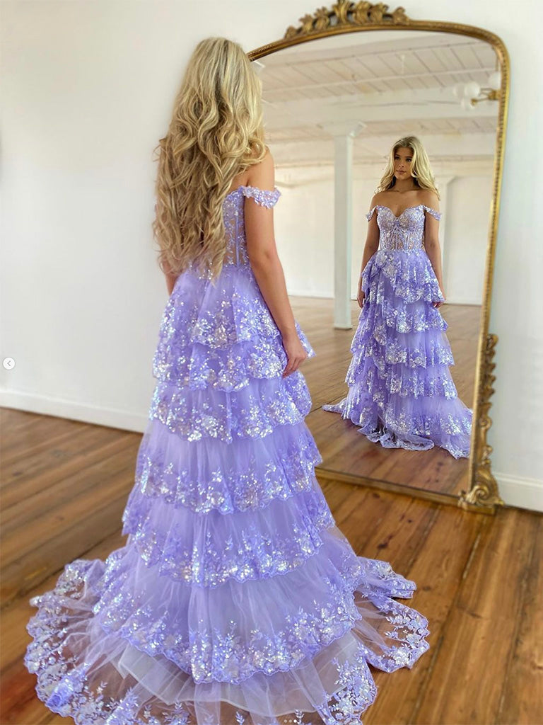 purple off the shoulder sequin dress Purple Off Shoulder Sequin Long Prom Dress, Purple Formal Dress – 24prom