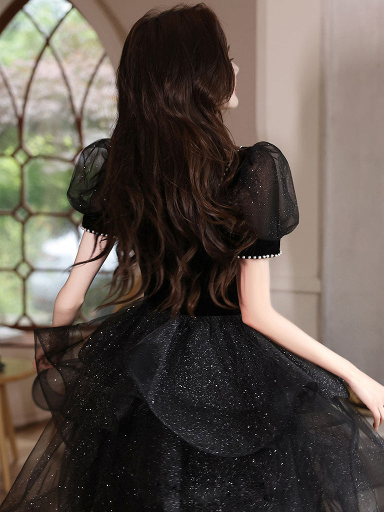 Black Tulle Short Prom Dress, Cute Black Homecoming Dress