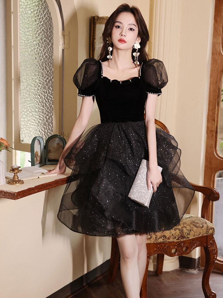 Black Tulle Short Prom Dress, Cute Black Homecoming Dress