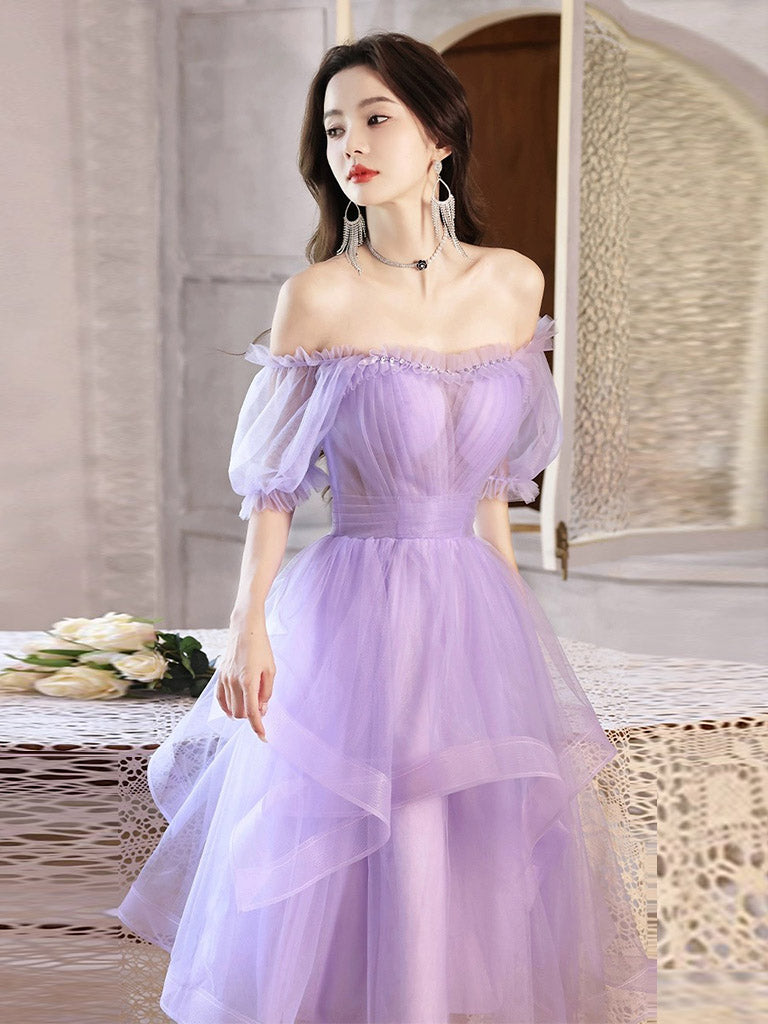 Purple Tulle Short Prom Dress, Purple Homecoming Dress