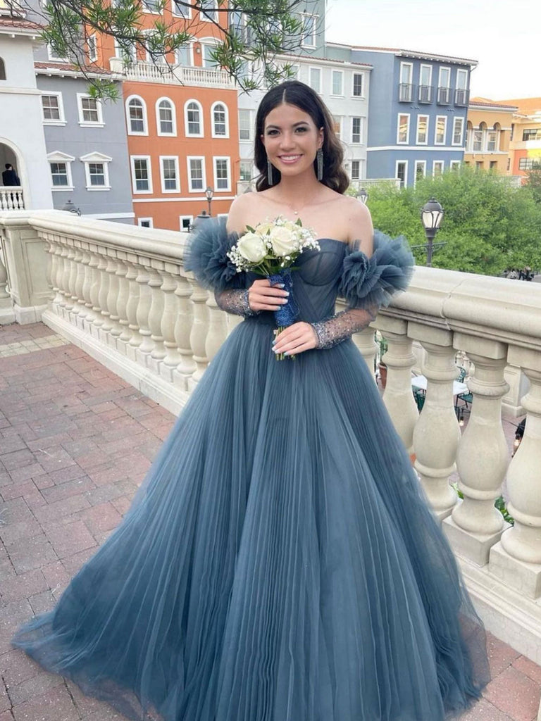 Gray blue tulle long prom dress gray blue formal dress 24prom Gray blue tulle long prom dress gray blue formal dress 24prom