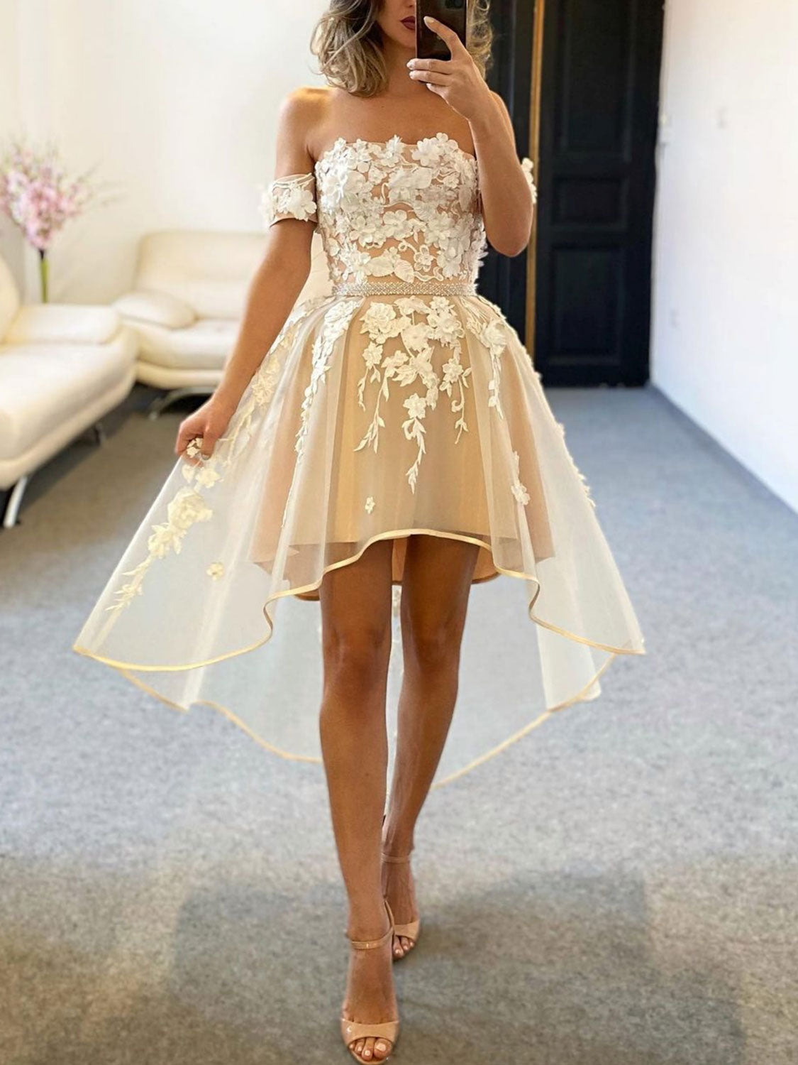 Champagne high low lace prom dress champagne lace homecoming dress 24prom Champagne high low lace prom dress champagne lace homecoming dress 24prom