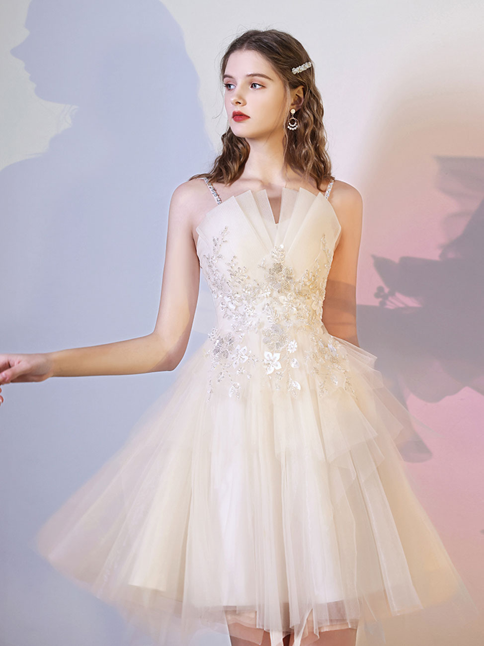 Champagne Mini/Short Prom Dresses, Cute Champagne Homecoming Dresses –  24prom