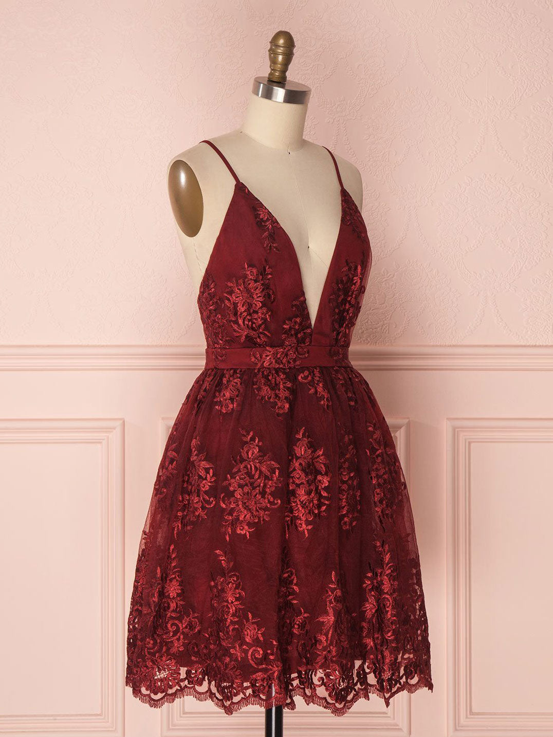burgundy lace homecoming dress Short Burgundy Hoco Dress: Dave & Johnny 12619 Burgundy / 00